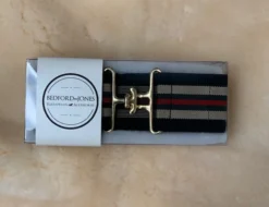 Bedford Jones Belt - Black With Tan/green/red Stripes W/ Gold Surcingle 2.0"
