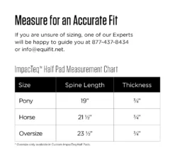 EquiFit Impacteq Half Pad - VARIOUS COLOURS -Lemieux Store ImpacTeqSizeChartWeb