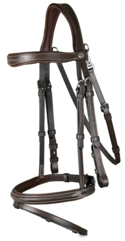 Dy'on Working Collection Fancy Flash Bridle With Snap Hooks -Lemieux Store bridon muserolle combinee avec mousqueton brun full working by dyon 1