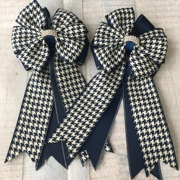 My Barn Child Show Bows - Navy/White Houndstooth 1 My Barn Child Show Bows - Navy/White Houndstooth
